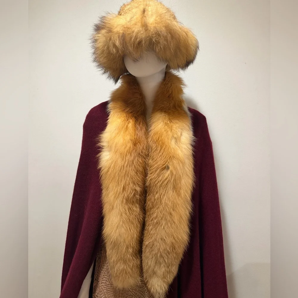 Red fox fur scarf & fox hat luxurious long hair Cossack hat new gold fox scarf - Picture 1 of 16